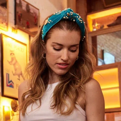 Lele Sadoughi Miami Dolphins Embellished Knotted Headband In Blue