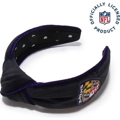 Lele Sadoughi Baltimore Ravens Embroidered Knotted Headband In Black