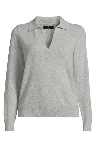 Lands' End Cashmere Johnny Collar Sweater In Gray
