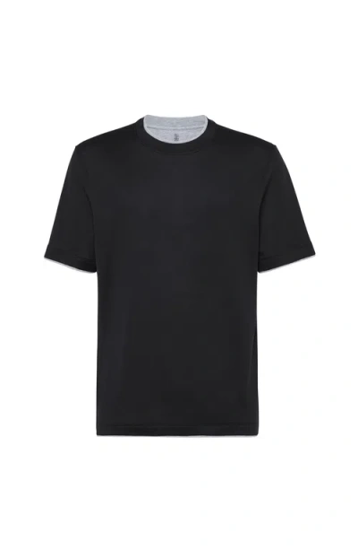 Brunello Cucinelli Layered-effect Crewneck T-shirt In Black