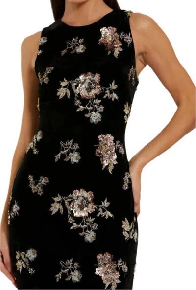 Mac Duggal 68959 Long Formal Velvet Floral Evening Dress In Black