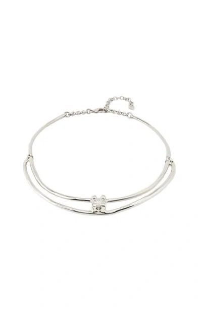 Unode50 Double Metal Alloy Rigid And White Zircon Necklaces In Metallic