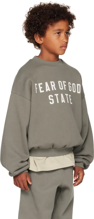 Essentials Kids Gray 90s Fit Fleece Crewneck Sweatshirt In Green