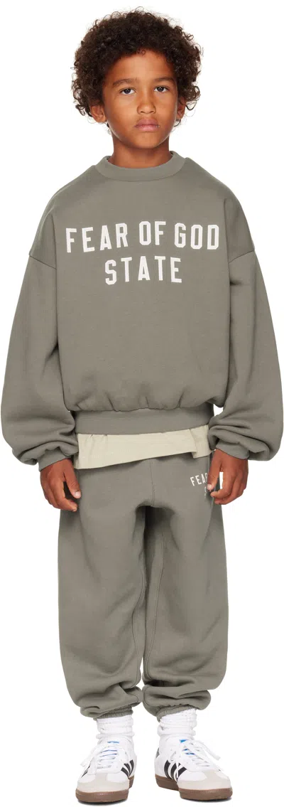 Essentials Kids Gray 90s Fit Fleece Crewneck Sweatshirt In Green