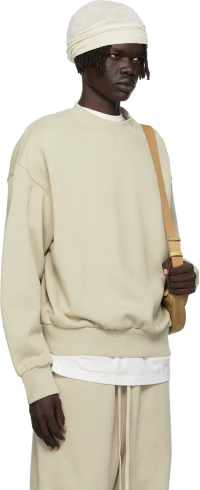 Essentials Taupe Classic Fit Fleece Crewneck Sweatshirt In Metallic