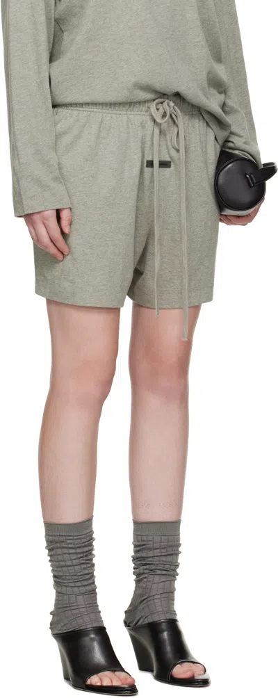Essentials Womens Drawstring Brand-patch Cotton-jersey Shorts Heather Stone In Gray