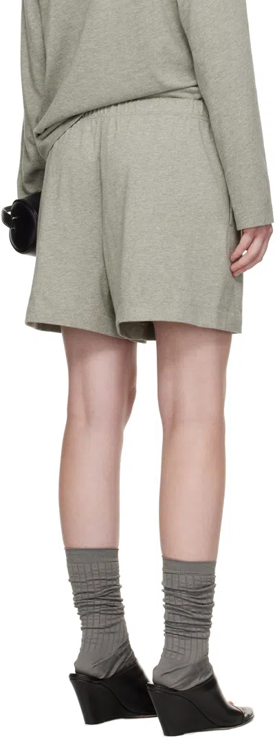 Essentials Womens Drawstring Brand-patch Cotton-jersey Shorts Heather Stone In Gray