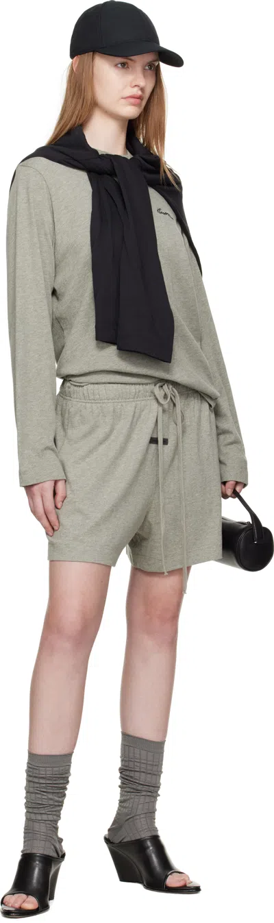 Essentials Womens Drawstring Brand-patch Cotton-jersey Shorts Heather Stone In Gray