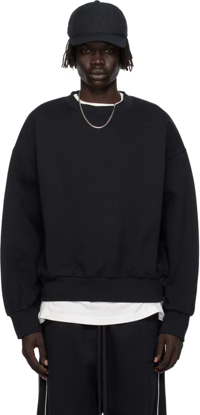 Essentials Black Classic Fit Fleece Crewneck Sweatshirt In Black