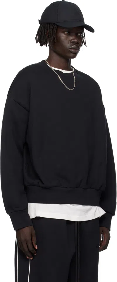 Essentials Black Classic Fit Fleece Crewneck Sweatshirt In Black