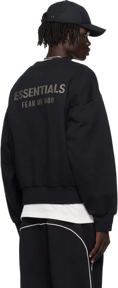 Essentials Black Classic Fit Fleece Crewneck Sweatshirt In Black