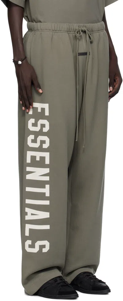 Essentials Lounge Drawstring Fleece Track Pants In Green