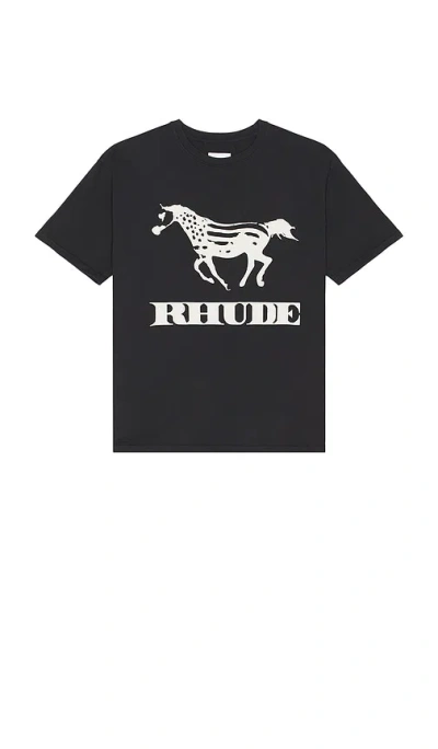 Rhude Crew Neck Short Sleeve Graphic Print T-shirt In Black