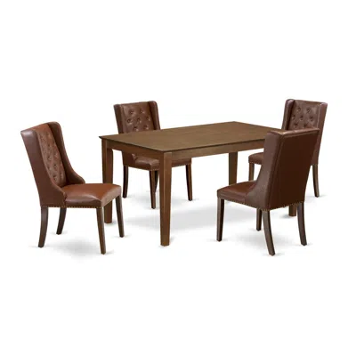 East West Furniture 5-pc Dining Room Set Includes 1 Rectangular Dining Table And 4 Brown Linen Fabric Kitchen Chairs In Brown
