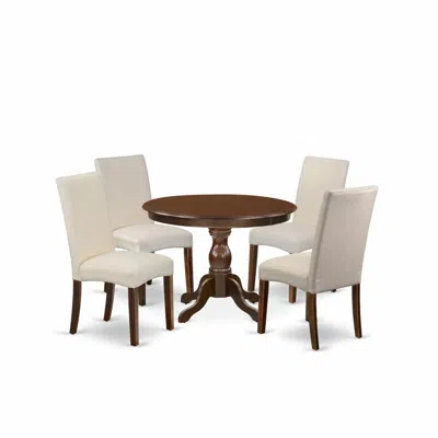 East West Furniture 5 Piece Dinette Set - Mahogany Dining Table And 4 Cream Linen Fabric Comfortable Chairs In Multi
