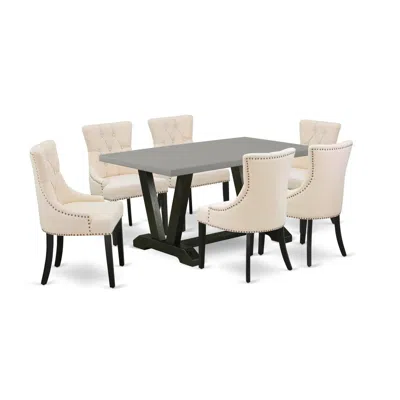 East West Furniture 7-pc Modern Dining Table Set - 6 Dining Room Chairs And 1 Modern Rectangular Cement Kitchen Table In Multi