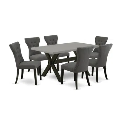 East West Furniture 7-piece Rectangular Dining Table Set - 6 Parson Chairs And A Rectangular Dining Table Hardwood Frame In Gray
