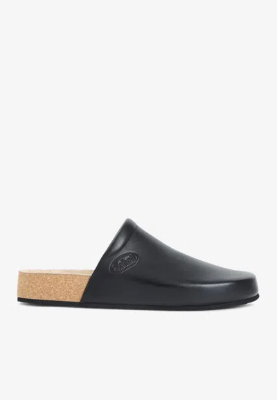 Balenciaga Men Leather Mules With Cork Insole In Black