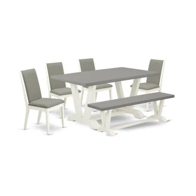 East West Furniture 6-piece Stylish Dining Set A Good Cement Color Kitchen Rectangular Table Top And Cement Color Wood B In Gray