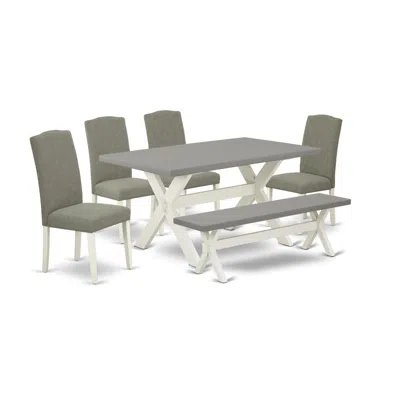 East West Furniture 6-piece Stylish Rectangular Dining Room Table Set A Superb Cement Color Kitchen Table Top And Cement