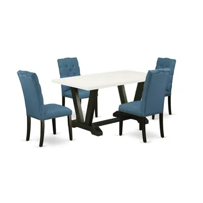 East West Furniture 5-piece Gorgeous Rectangular Dining Room Table Set An Excellent Linen White Dining Table Top And 4 S In Blue