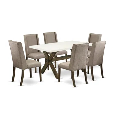 East West Furniture 7-piece A Rectangular Dining Table Set - 6 Dining Chairs And Kitchen Dining Table Solid Wood Frame In Brown
