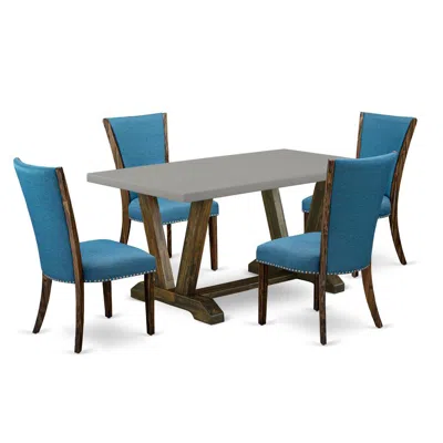 East West Furniture 5pc Dining Table Set Offers A Dining Table And 4 Parsons Dining Room Chairs With Blue Color Linen Fa In Blue