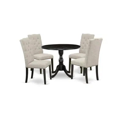 East West Furniture 5 Piece Dining Table Set Consists Of 1 Drop Leaves Modern Kitchen Table And 4 Doeskin Linen Fabric D In Black