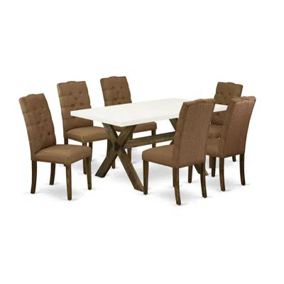 East West Furniture 7-piece Modern Dining Table Set - 6 Parson Chairs And A Rectangular Dining Table Hardwood Frame In Brown