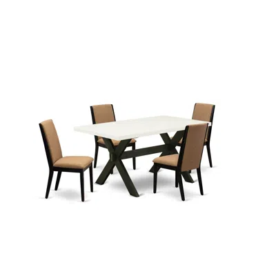 East West Furniture 5-piece Amazing Modern Dining Table Set A Good Linen White Wood Dining Table Top And 4 Gorgeous Line In Brown