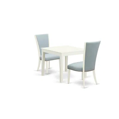 East West Furniture A Modern Dining Table Set Of 2 Excellent Indoor Dining Chairs With Linen Fabric Baby Blue Color And  In Multi