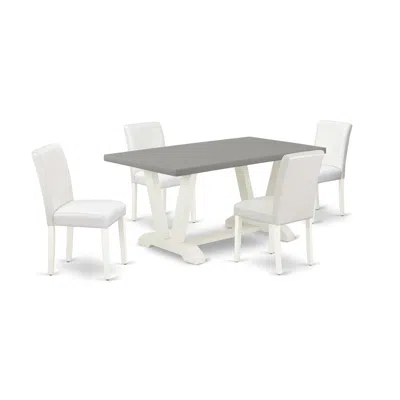 East West Furniture 5-piece Stylish Dining Room Set A Good Cement Color Kitchen Rectangular Table Top And 4 Gorgeous Pu  In Multi