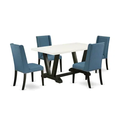 East West Furniture 5-piece Stylish Dinette Set An Excellent Linen White Dining Table Top And 4 Excellent Linen Fabric D In Blue