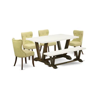 East West Furniture 6-pc Kitchen Dining Room Set- 4 Dining Chairs With Limelight Linen Fabric Seat And Button Tufted Cha In Multi