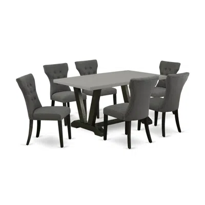 East West Furniture 7-piece Small Dining Table Set - 6 Parsons Dining Room Chair And A Rectangular Kitchen Dining Table  In Gray