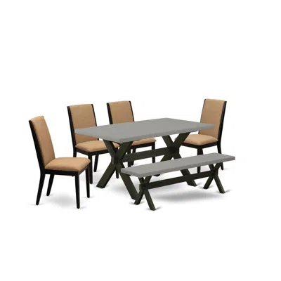 East West Furniture 6-piece Stylish Dining Table Set An Excellent Cement Color Dining Table Top And Cement Color Dining  In Multi