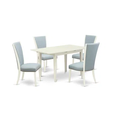 East West Furniture A Wooden Dining Table Set Of 4 Wonderful Dining Room Chairs With Linen Fabric Baby Blue Color And A  In Multi