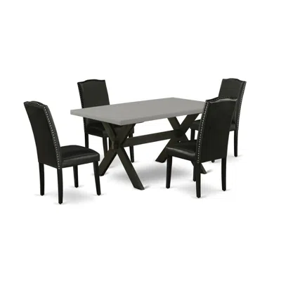 East West Furniture 5-pc Dining Room Table Set - 4 Kitchen Chairs And 1 Modern Cement Kitchen Dining Table Top With High In Multi
