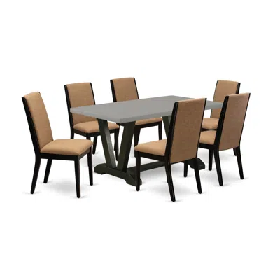 East West Furniture 7-piece Amazing Dining Room Table Set An Excellent Cement Color Wood Table Top And 6 Gorgeous Linen  In Multi