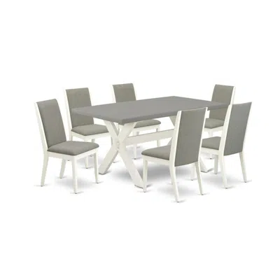 East West Furniture 7-piece Modern Dining Room Table Set A Good Cement Color Wood Dining Table Top And 6 Wonderful Linen In Gray