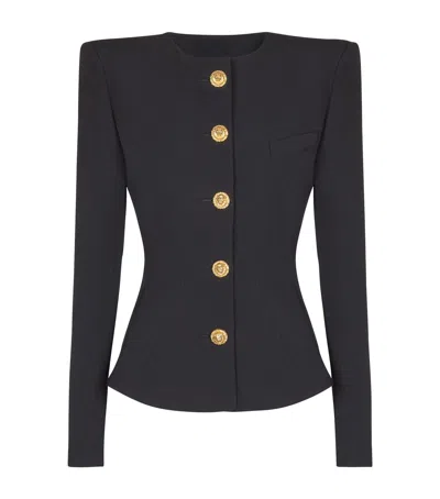 Balmain Single-breasted Grain De Poudre Basque Jacket In Black