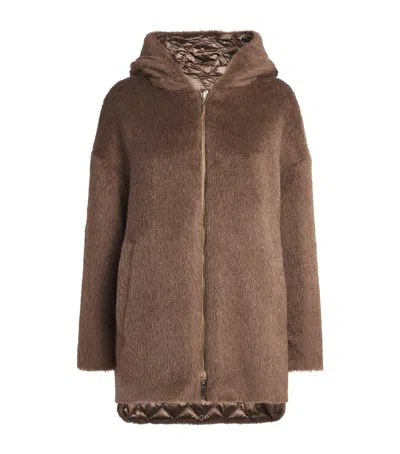 Max Mara Down, Faux Fur And Water-repellent Reversible Jacket In Brown