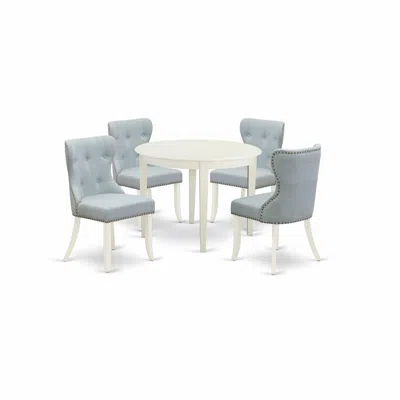 East West Furniture A Wooden Dining Table Set Of 4 Wonderful Dining Room Chairs With Linen Fabric Baby Blue Color And A  In Blue