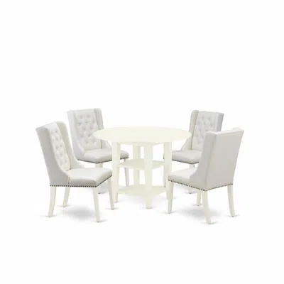 East West Furniture 5-piece Kitchen Table Set Includes 1 Table With Drop Leaves And Two Shelves In White