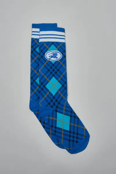 Burberry Argyle Check Stretch Cotton Blend Socks In Blue