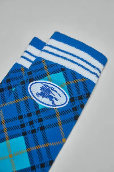 Burberry Argyle Check Stretch Cotton Blend Socks In Blue
