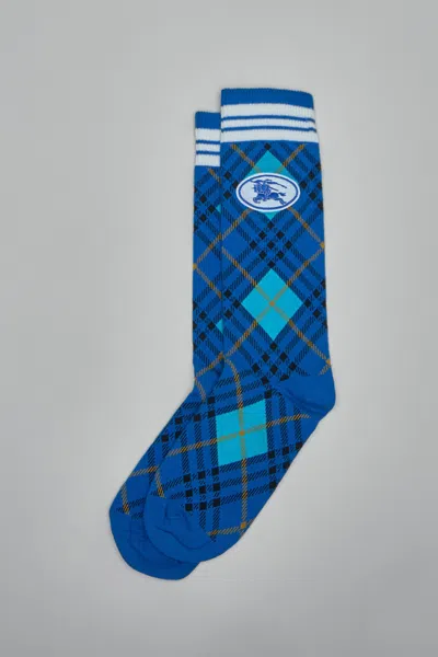 Burberry Argyle Check Stretch Cotton Blend Socks In Blue