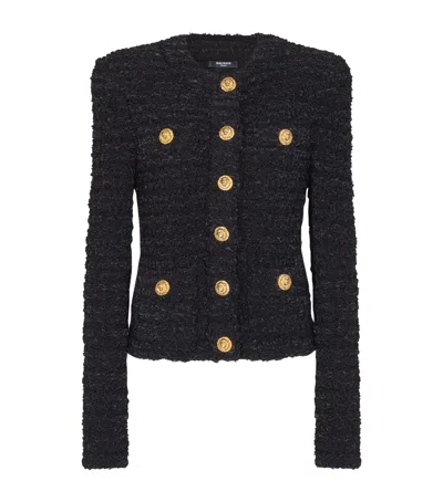 Balmain Buttoned Tweed Jacket In Black