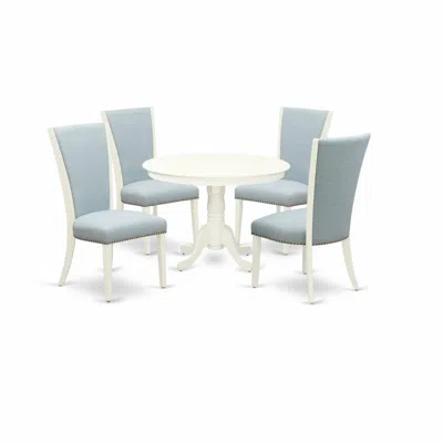 East West Furniture A Dining Table Set Of 4 Fantastic Parson Dining Chairs With Linen Fabric Baby Blue Color And A Stunn In Multi