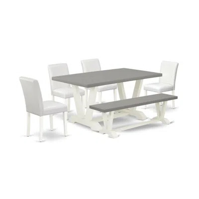 East West Furniture 6-piece Gorgeous Dining Set An Outstanding Cement Color Wood Table Top And Cement Color Bench And 4  In Multi